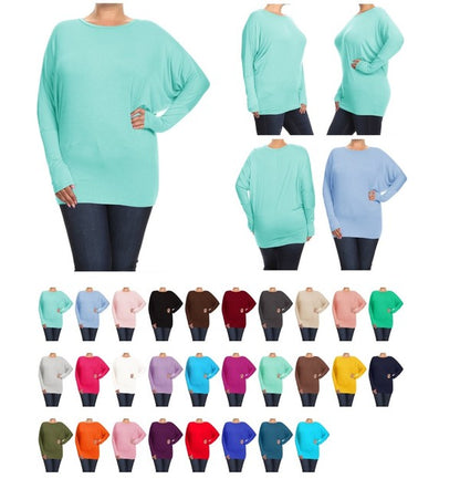 Blue Long Sleeved Dolman Top -Plus Sized - Pikemla