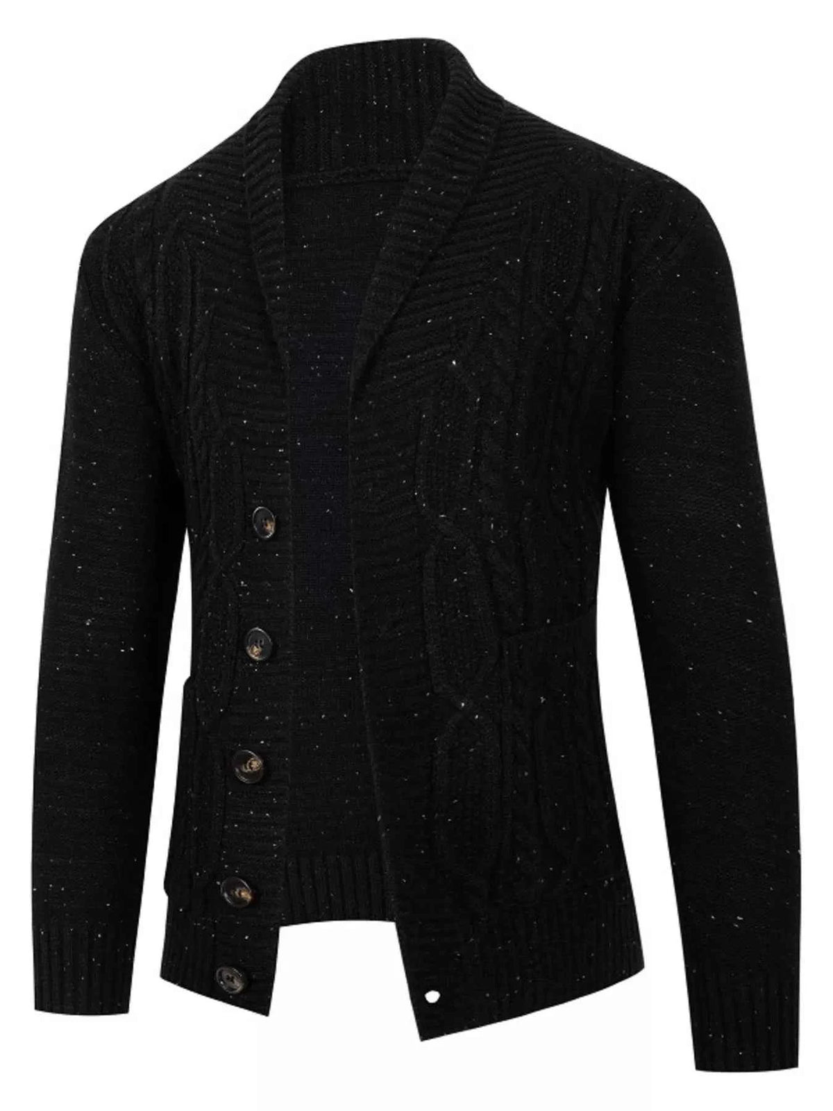 Men's Plus Size Speckled Cable Knit Shawl Collar Cardigan
