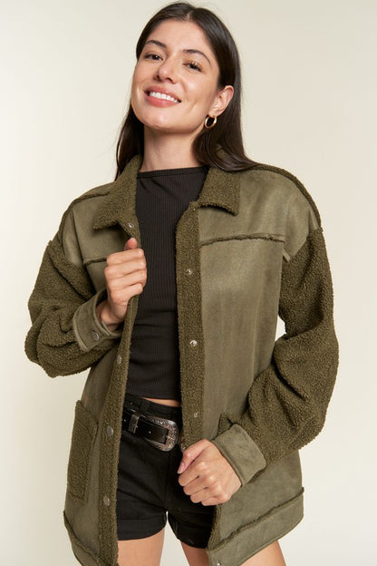 FAUX FUR AND SUEDE JACKET -Plus Sized - Pikemla