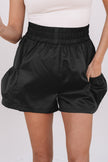 Black Elastic High Waist Pocketed Casual Shorts - Pikemla