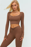 The Lushness Long Sleeve Crop Top Flared Leggings 2-Piece Set