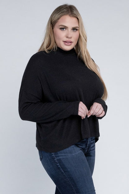 Drop Shoulder Long Sleeve Top -Plus Sized - Pikemla