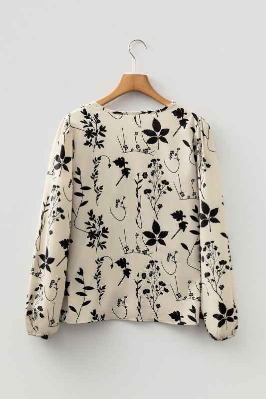 Floral Split Neck Long Sleeve Blouse