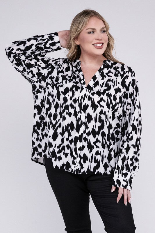 Leopard Notched Neckline Blouse - Pikemla