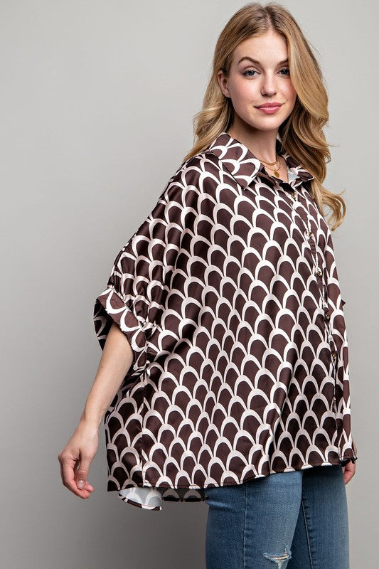 LIGHT SATIN PRINT BUTTON DOWN SHIRT - Pikemla