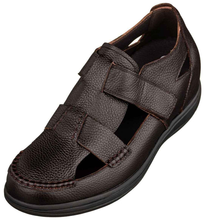 CALTO - K2662 - 3.2 Inches Taller (Dark Brown) - Casual Fisherman Sandal