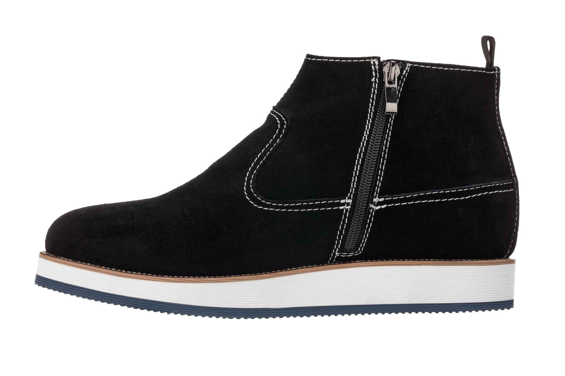 CALTO - Y30021 - 3 Inches Taller (Nubuck Black) - Zipper Boots