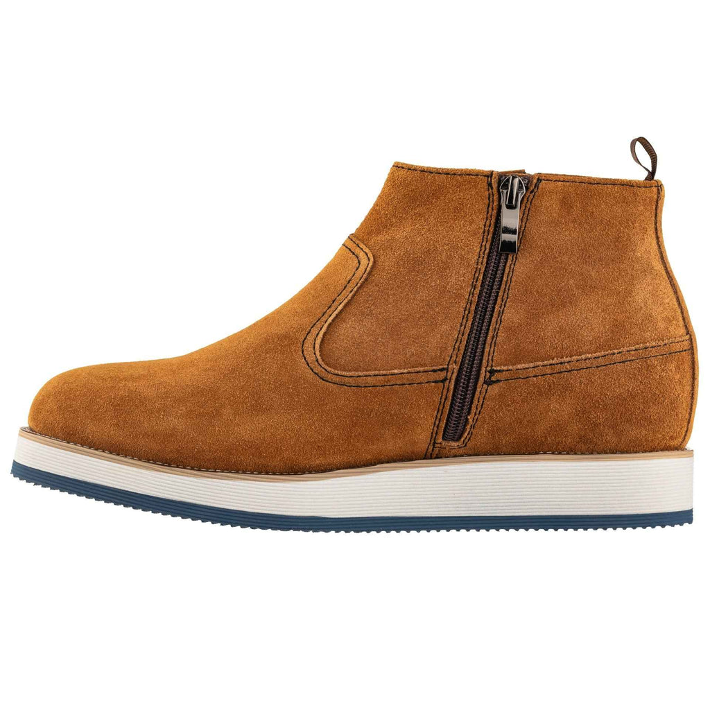 CALTO - Y30023 - 3 Inches Taller (Nubuck Brown) - Zipper Boots