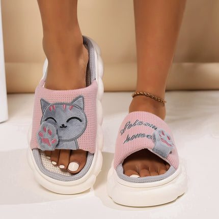 Cute Cartoon Kitten Home Slippers For Women