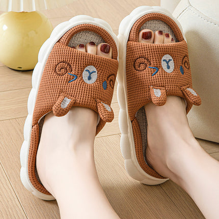 Cartoon Open Toe Couple Hemp Slippers
