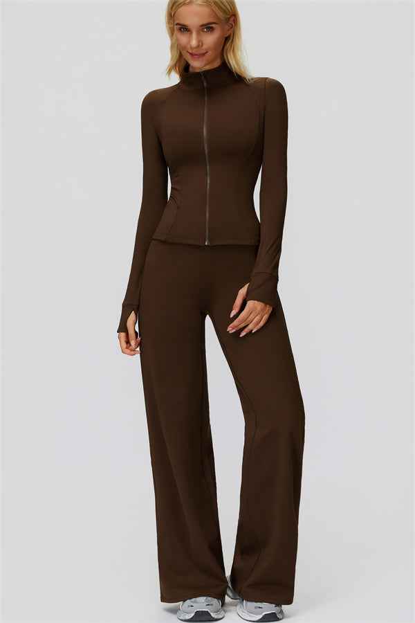 The FemmeFit Zip Jacket Straight Leg Pants 2-Piece Set