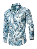 Men's Plus Size Tropical Leaf Print Button-Down Shirt
