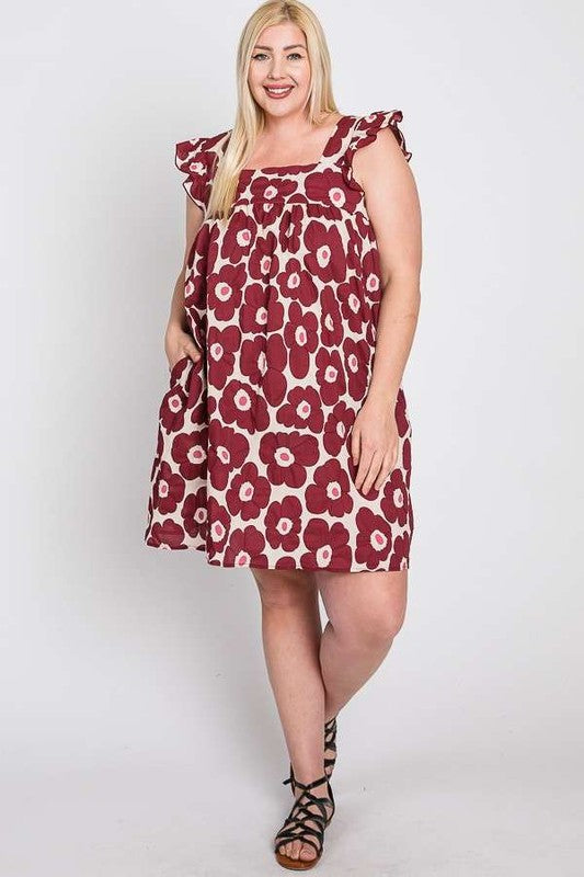 DAISY PRINT BABY DOLL DRESS PLUS - Pikemla