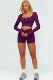 The Lushness Long Sleeve Crop top Shorts 2-Piece Set
