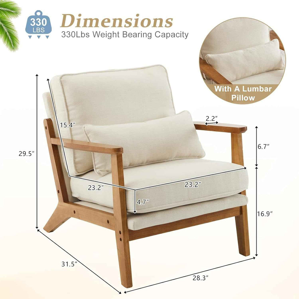 Beige Linen Upholstered Armchair SetOf2 Mid Century