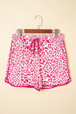 White Leopard Elastic Waist Lace up Contrast Trim Casual Shorts - Pikemla