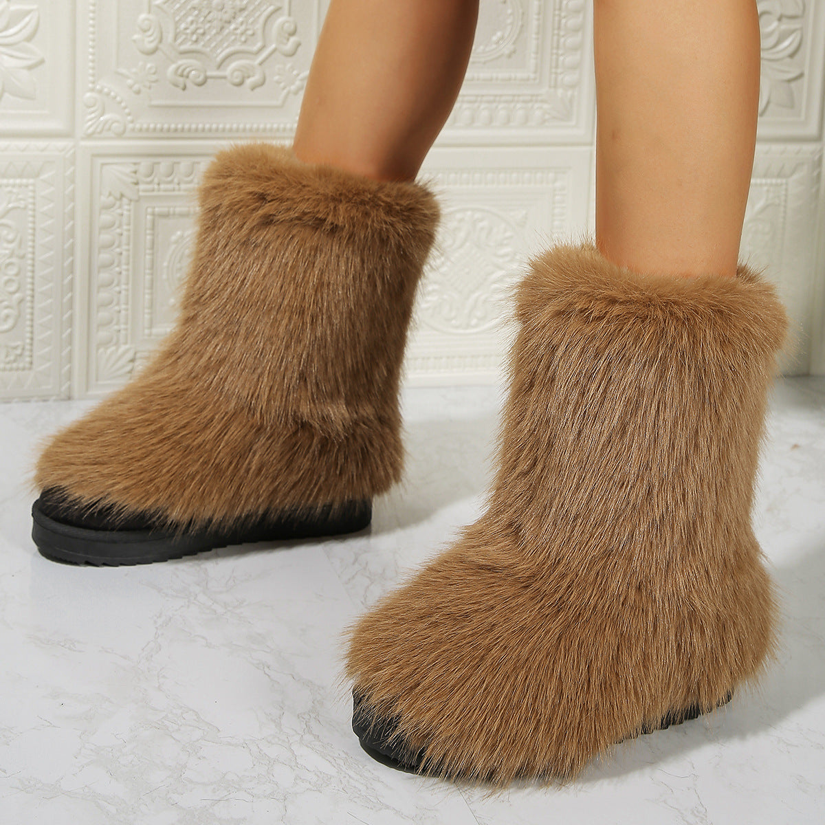 Long Plush Snow Boots Winter Warm Mid-tube Furry Cotton Shoes For Women Short Boot