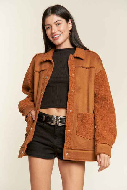 FAUX FUR AND SUEDE JACKET -Plus Sized - Pikemla