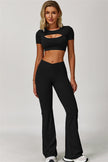 The Lavish Cut-out Crop Top Flared Leggings 2-Piece Set