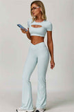 The Lavish Cut-out Crop Top Flared Leggings 2-Piece Set