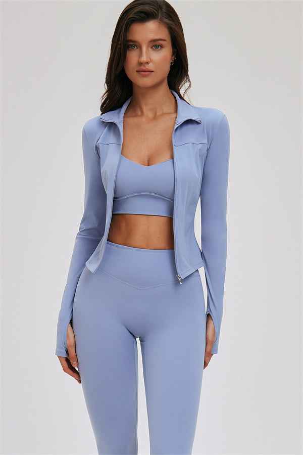 The Kinetic Zip Jacket Cross Back Sports Bra Leggings 3-Piece Set