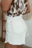 White Raw Hem High Waist Denim Shorts - Pikemla