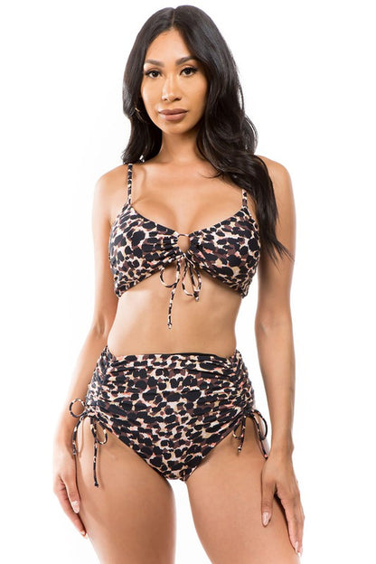 Drawstring Leopard Printed Bikini Set - Pikemla