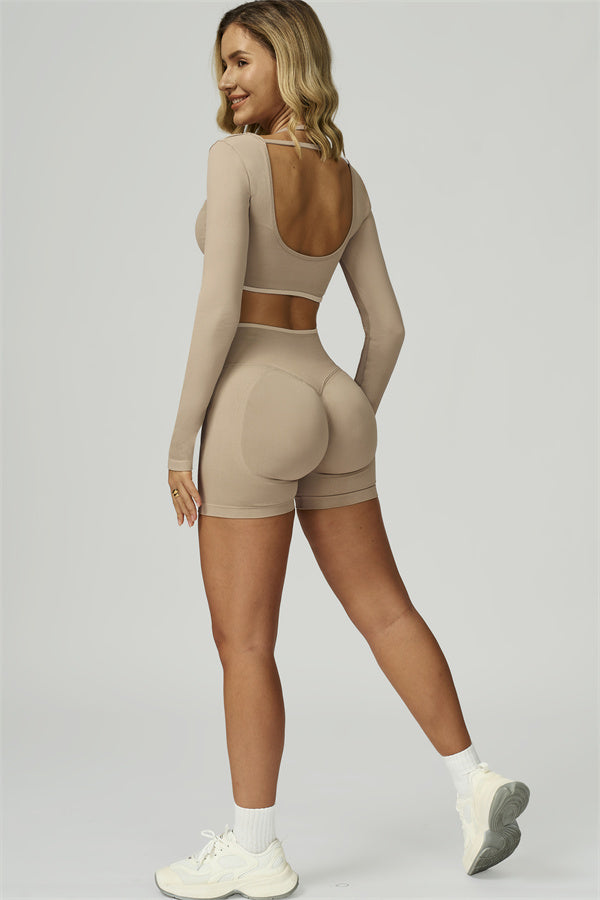 The Prime Long Sleeve Crop Top Shorts 2-Piece Set