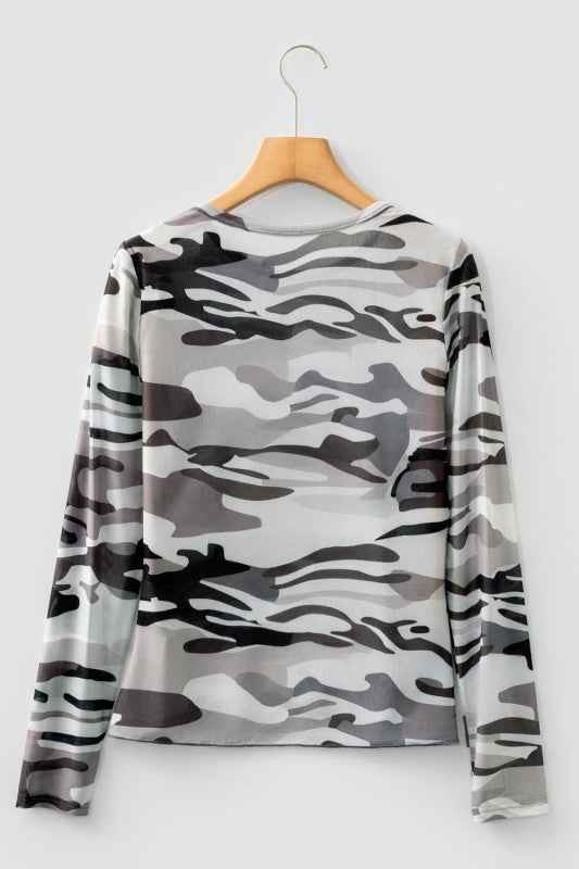 Western Camo Mesh Long Sleeve Top