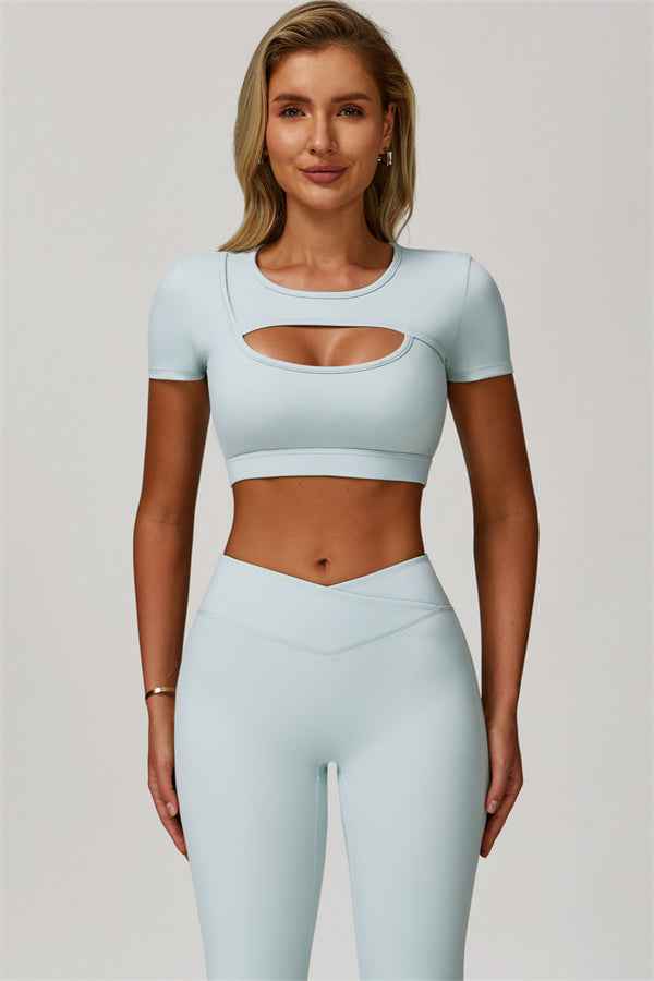 The Lavish Cut-out Crop Top Flared Leggings 2-Piece Set