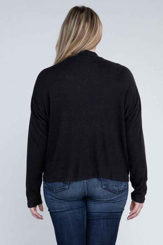 Drop Shoulder Long Sleeve Top -Plus Sized - Pikemla