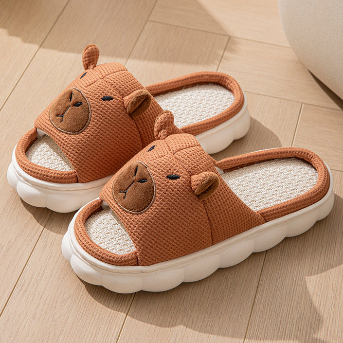 Open Toe  Couple Indoor Non-slip Linen Slippers