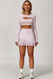 The Lavish Long Sleeve Cut-out Crop Top Tennis Skirt 2-Piece Set