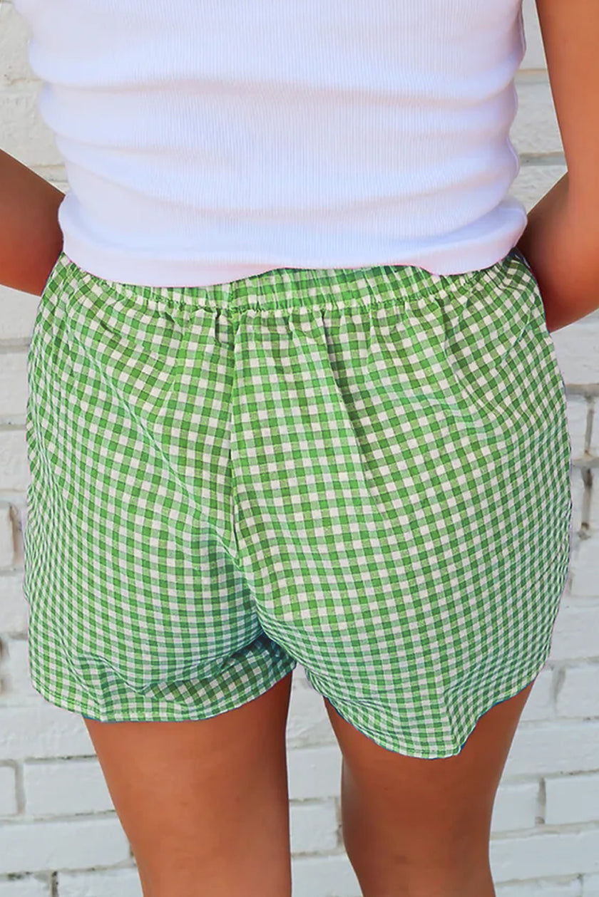 Black Gingham Printed High Waist Shorts - Pikemla