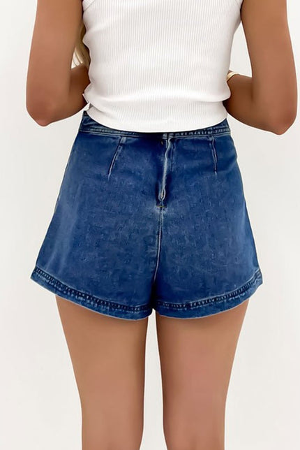 Ashleigh Blue Faux Wrapped Mini Denim Skort - Pikemla
