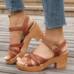 Foreign Trade Round Head Chunky Heel Ankle-strap Buckle Sandals