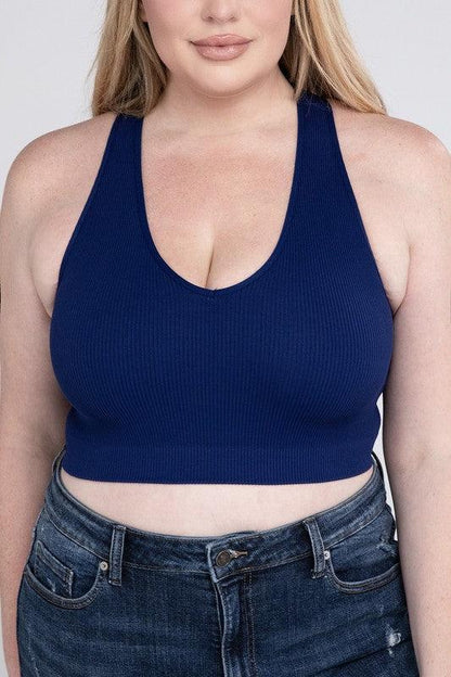 Ribbed Cropped Racerback Tank Top -Plus Sized - Pikemla