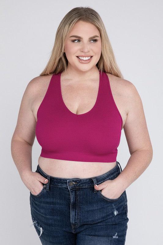 Ribbed Cropped Racerback Tank Top -Plus Sized - Pikemla
