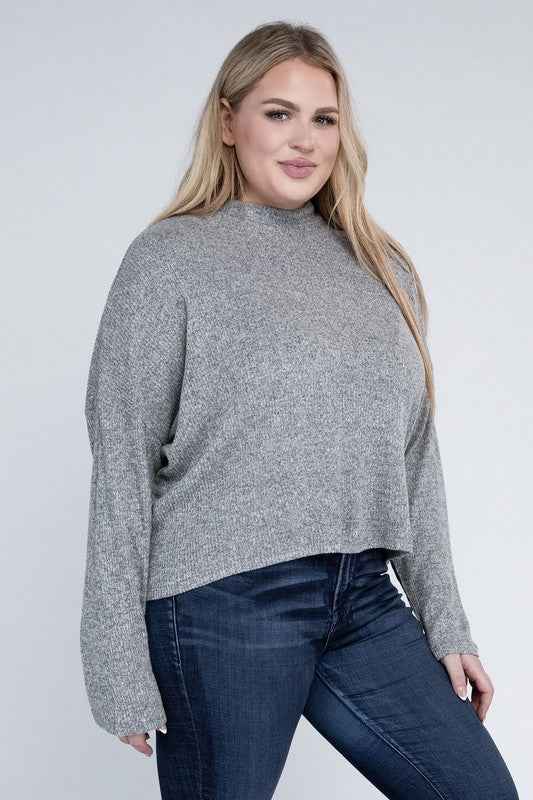 Drop Shoulder Long Sleeve Top -Plus Sized - Pikemla