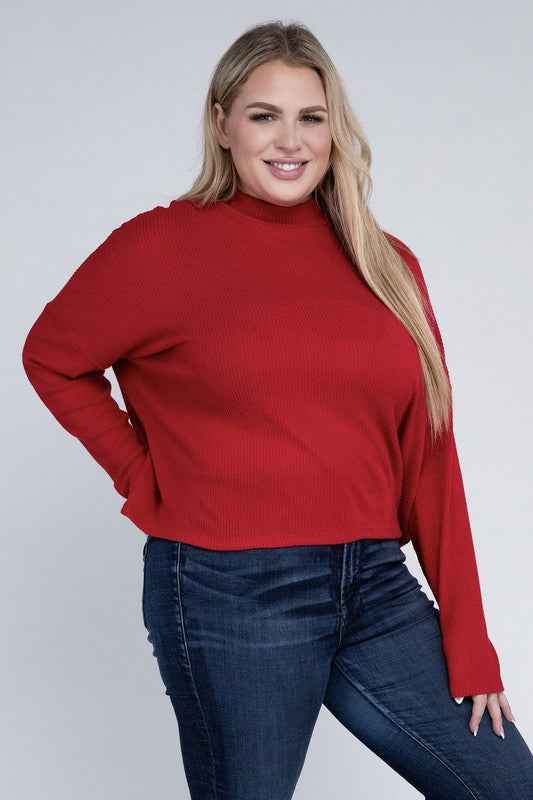 Drop Shoulder Long Sleeve Top -Plus Sized - Pikemla