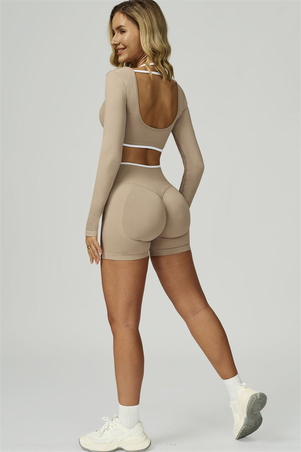The Prime Line Long Sleeve Crop Top Shorts 2-Piece Set