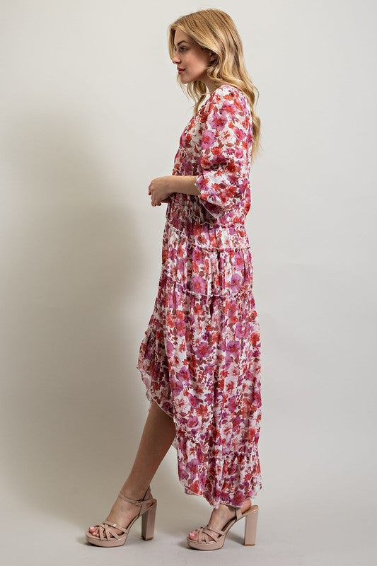 BOHEMIAN FLORAL HIGH AND LOW MAXI DRESS - Pikemla