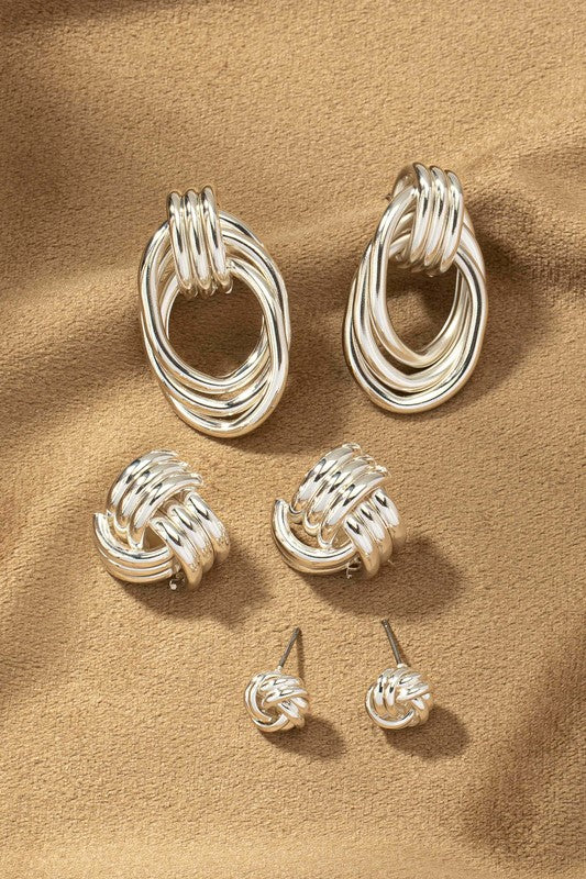 Premium Trio Metal Knot and Hoop Earrings - Pikemla