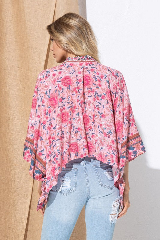 Lightly Woven Floral Kimono Cardigan - Pikemla