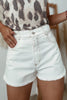 White Raw Hem High Waist Denim Shorts - Pikemla