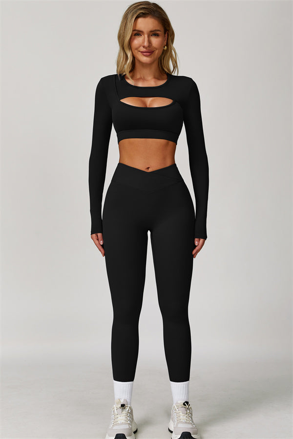 The Lavish Long Sleeve Cut-out Crop Top Leggings 2-Piece Set