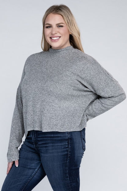 Drop Shoulder Long Sleeve Top -Plus Sized - Pikemla