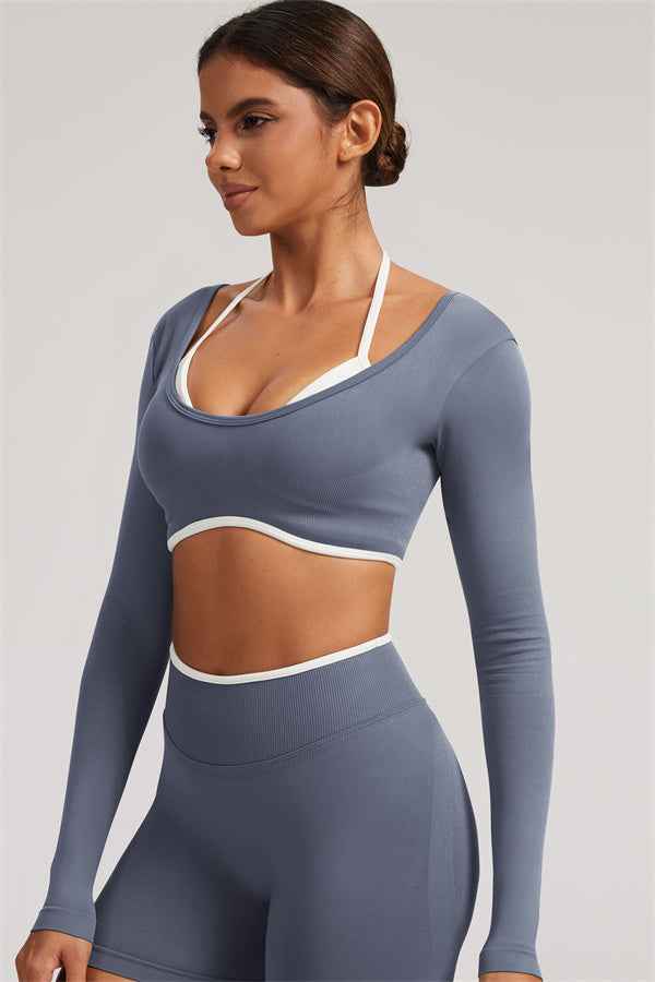 The Elevate Long Sleeve Crop top Shorts 2-Piece Set