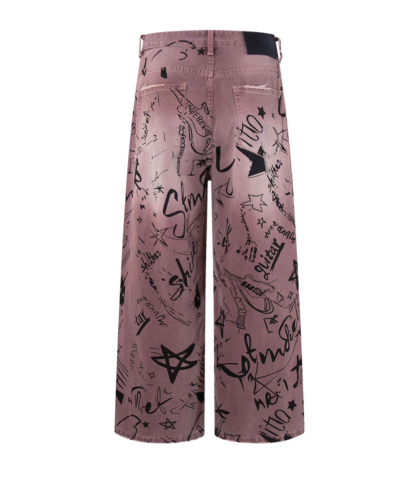 MAROON GRAFFITI DENIM