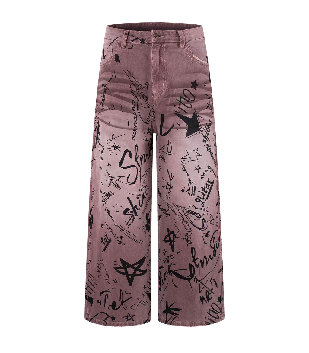 MAROON GRAFFITI DENIM